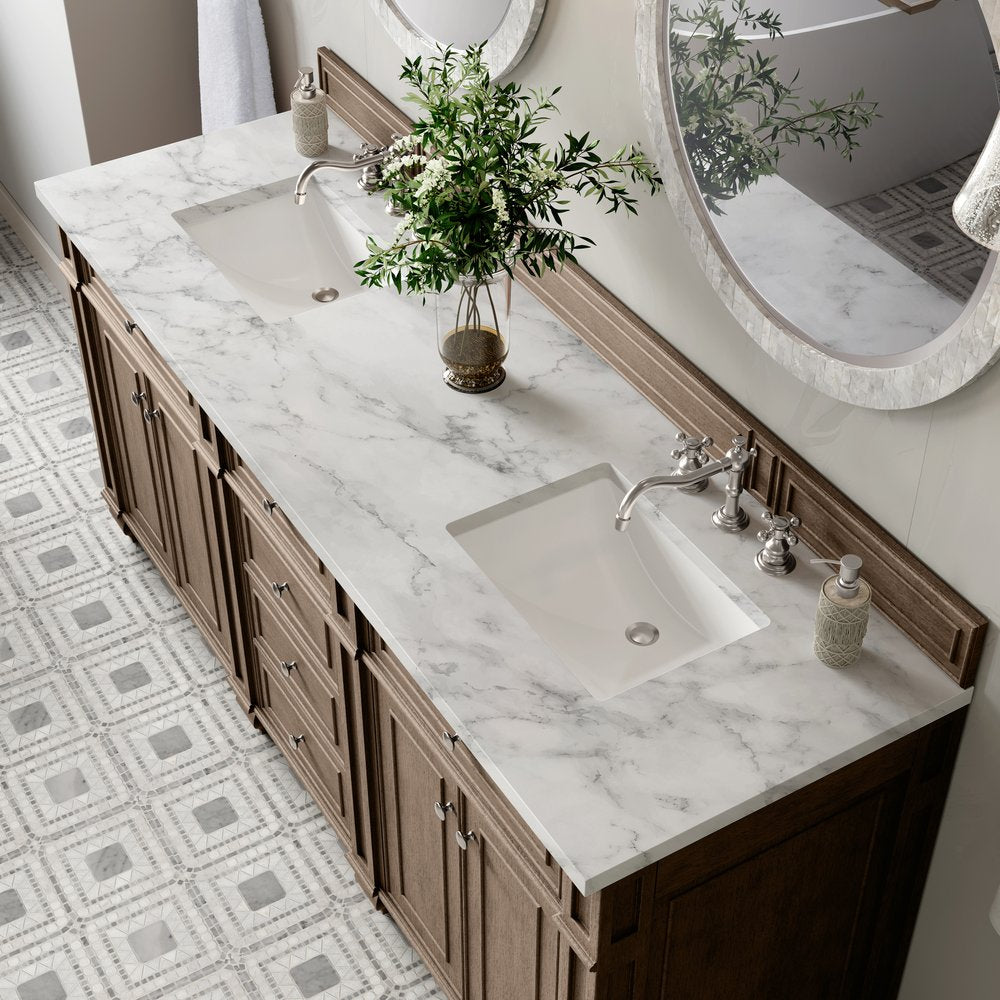 James Martin - Bristol 72" Double Vanity, Whitewashed Walnut w/ 3 CM Carrara Marble Top - 157-V72-WW-3CAR view 5