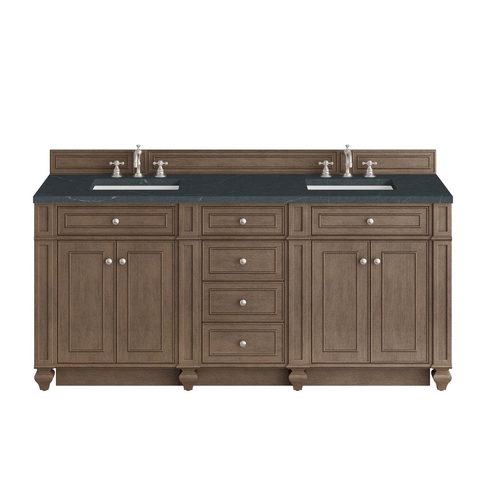 James Martin - Bristol 72" Double Vanity, Whitewashed Walnut w/ 3 CM Charcoal Soapstone Silestone Top - 157-V72-WW-3CSP view 1