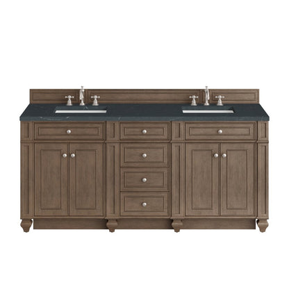 James Martin - Bristol 72" Double Vanity, Whitewashed Walnut w/ 3 CM Charcoal Soapstone Silestone Top - 157-V72-WW-3CSP view 1