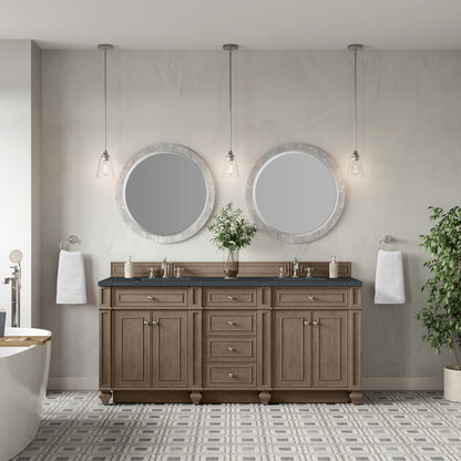 James Martin - Bristol 72" Double Vanity, Whitewashed Walnut w/ 3 CM Charcoal Soapstone Silestone Top - 157-V72-WW-3CSP view 2