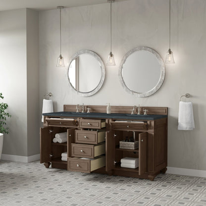 James Martin - Bristol 72" Double Vanity, Whitewashed Walnut w/ 3 CM Charcoal Soapstone Silestone Top - 157-V72-WW-3CSP view 4