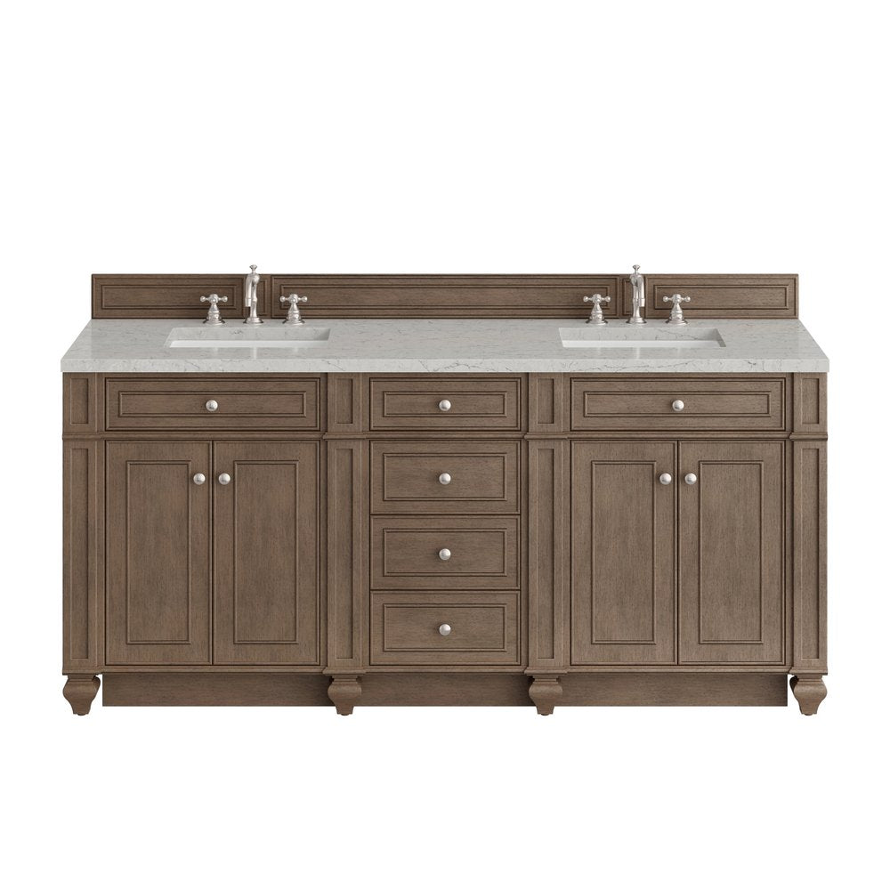 James Martin - Bristol 72" Double Vanity, Whitewashed Walnut w/ 3 CM Eternal Jasmine Pearl Silestone Top - 157-V72-WW-3EJP view 1