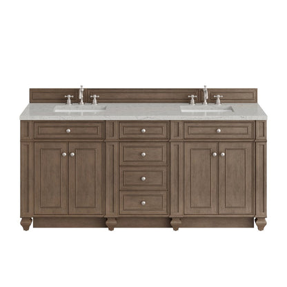James Martin - Bristol 72" Double Vanity, Whitewashed Walnut w/ 3 CM Eternal Jasmine Pearl Silestone Top - 157-V72-WW-3EJP view 1