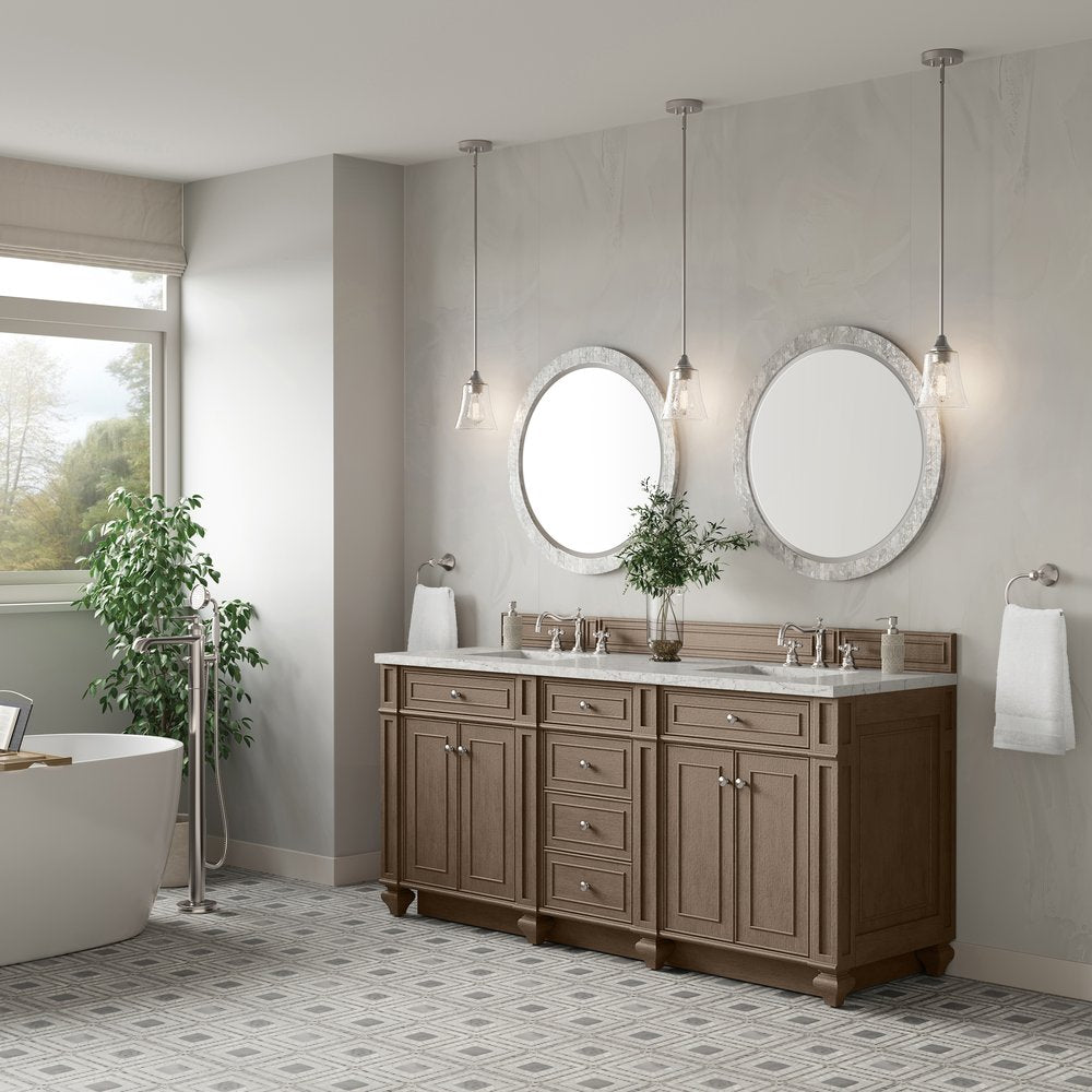 James Martin - Bristol 72" Double Vanity, Whitewashed Walnut w/ 3 CM Eternal Jasmine Pearl Silestone Top - 157-V72-WW-3EJP view 3