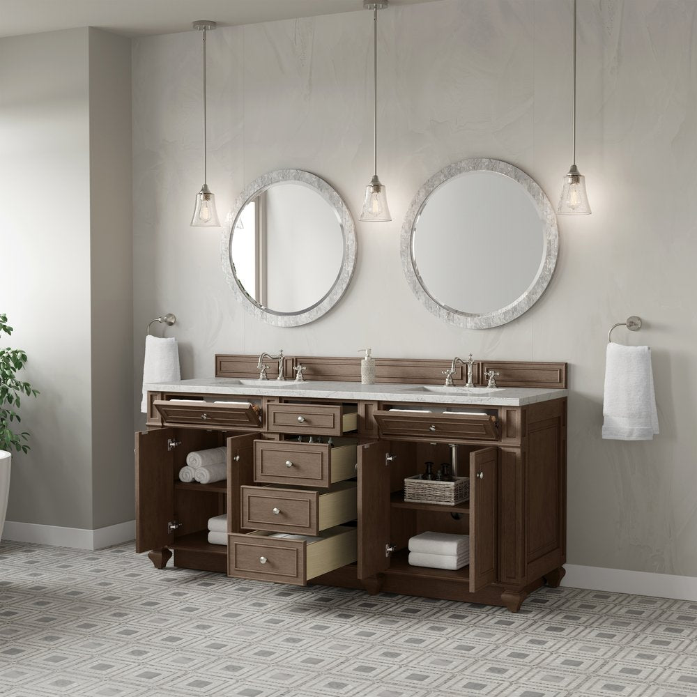 James Martin - Bristol 72" Double Vanity, Whitewashed Walnut w/ 3 CM Eternal Jasmine Pearl Silestone Top - 157-V72-WW-3EJP view 4
