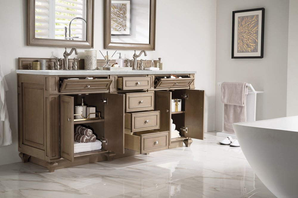 James Martin - Bristol 72" Double Vanity, Whitewashed Walnut w/ 3 CM Eternal Jasmine Pearl Silestone Top w/FreePower Wireless Charger - 157-V72-WW-FEJP view 4