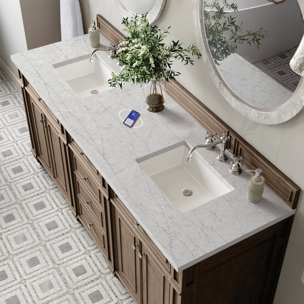 James Martin - Bristol 72" Double Vanity, Whitewashed Walnut w/ 3 CM Eternal Jasmine Pearl Silestone Top w/FreePower Wireless Charger - 157-V72-WW-FEJP view 6