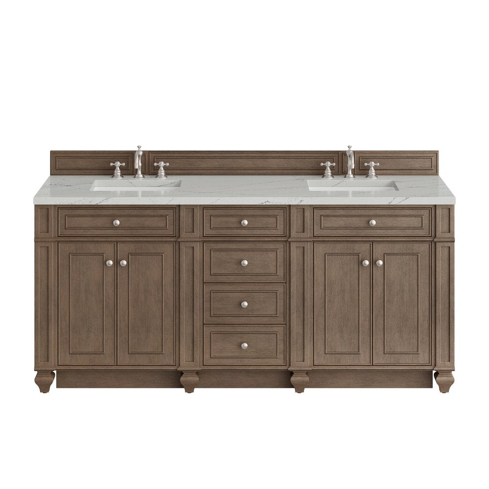 James Martin - Bristol 72" Double Vanity, Whitewashed Walnut w/ 3 CM Ethereal Noctis Silestone Top - 157-V72-WW-3ENC view 1