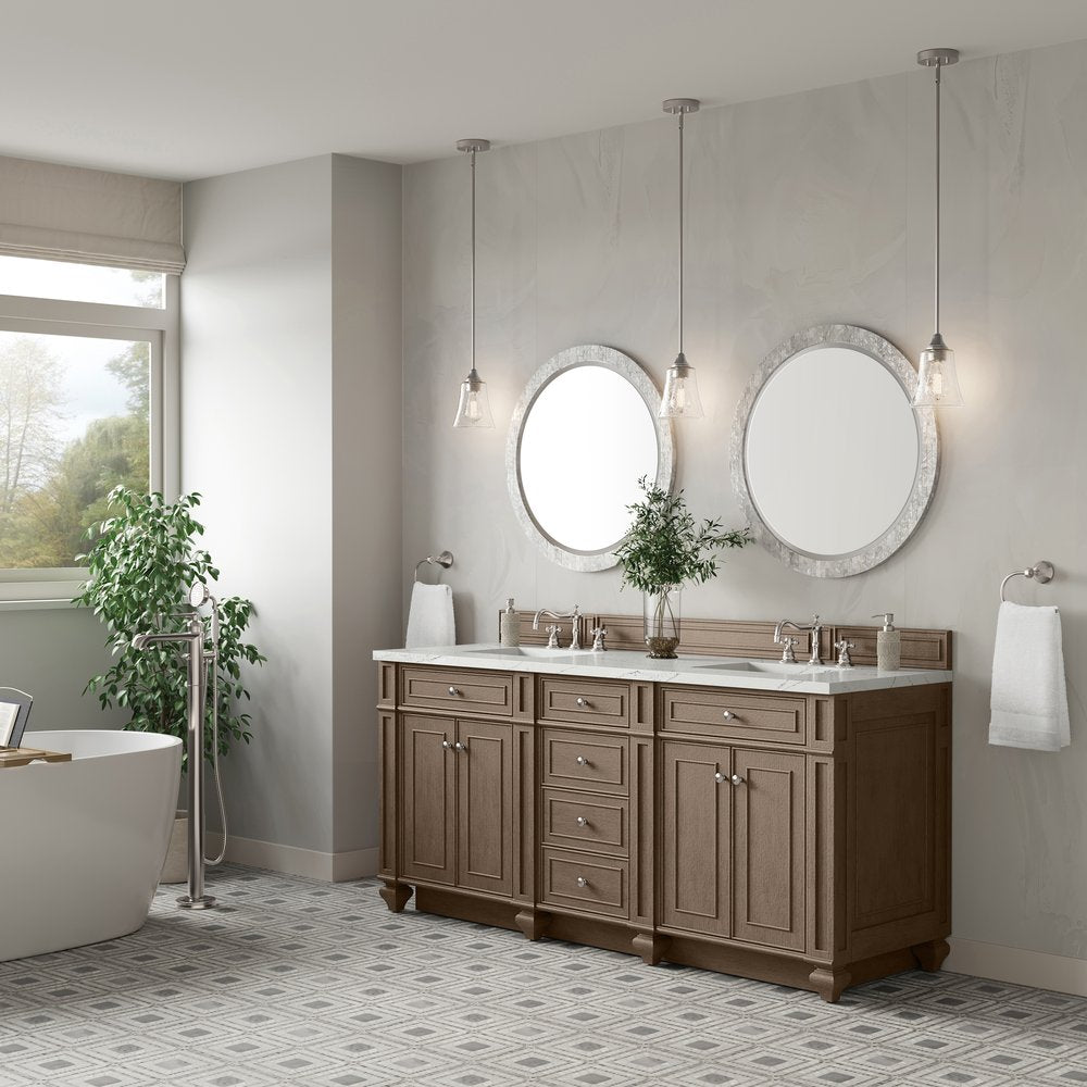 James Martin - Bristol 72" Double Vanity, Whitewashed Walnut w/ 3 CM Ethereal Noctis Silestone Top - 157-V72-WW-3ENC view 3