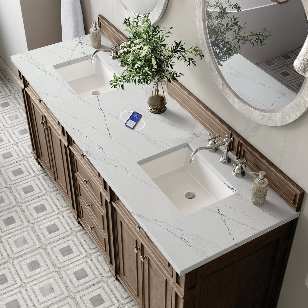 James Martin - Bristol 72" Double Vanity, Whitewashed Walnut w/ 3 CM Ethereal Noctis Silestone Top w/FreePower Wireless Charger - 157-V72-WW-FENC view 6