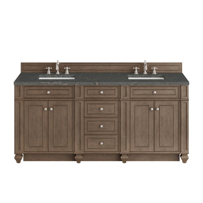 James Martin - Bristol 72" Double Vanity, Whitewashed Walnut w/ 3 CM Parisien Bleu Silestone Top - 157-V72-WW-3PBL view 1