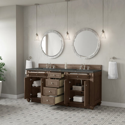 James Martin - Bristol 72" Double Vanity, Whitewashed Walnut w/ 3 CM Parisien Bleu Silestone Top - 157-V72-WW-3PBL view 4