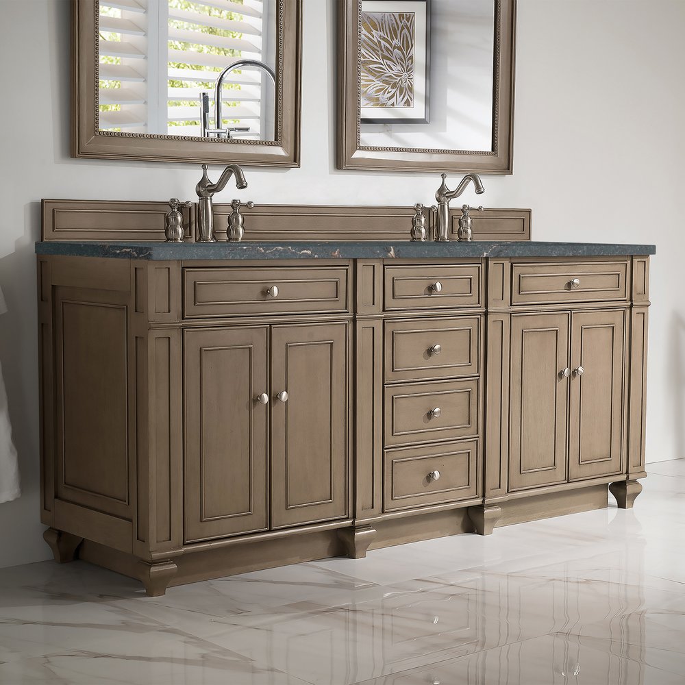 James Martin - Bristol 72" Double Vanity, Whitewashed Walnut w/ 3 CM Parisien Bleu Silestone Top w/FreePower Wireless Charger - 157-V72-WW-FPBL view 3