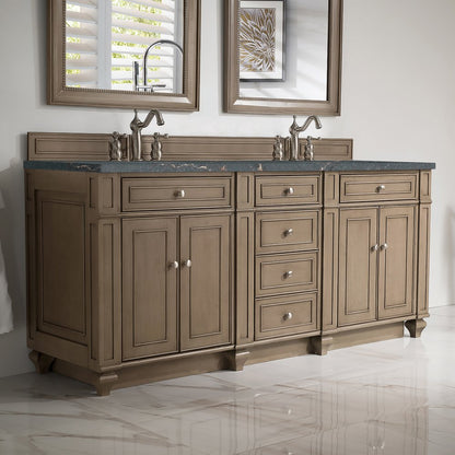 James Martin - Bristol 72" Double Vanity, Whitewashed Walnut w/ 3 CM Parisien Bleu Silestone Top w/FreePower Wireless Charger - 157-V72-WW-FPBL view 3