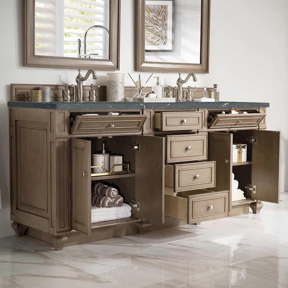 James Martin - Bristol 72" Double Vanity, Whitewashed Walnut w/ 3 CM Parisien Bleu Silestone Top w/FreePower Wireless Charger - 157-V72-WW-FPBL view 4