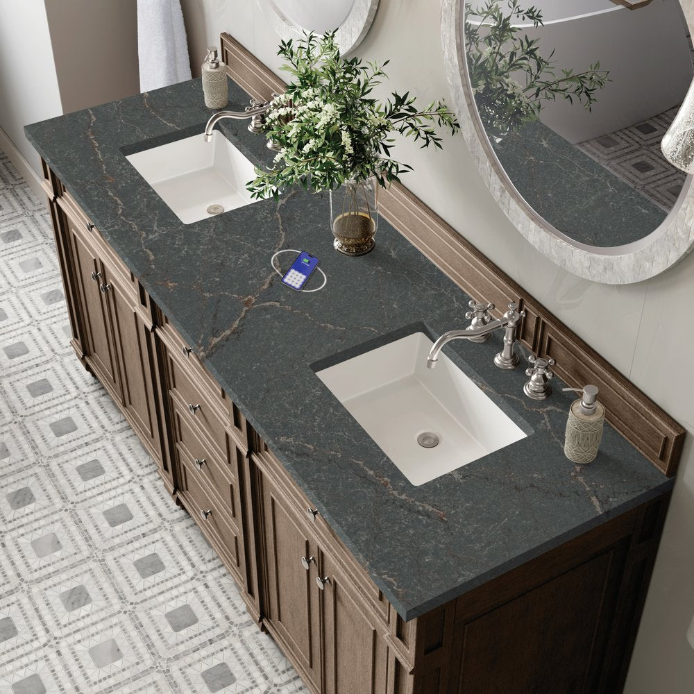 James Martin - Bristol 72" Double Vanity, Whitewashed Walnut w/ 3 CM Parisien Bleu Silestone Top w/FreePower Wireless Charger - 157-V72-WW-FPBL view 6