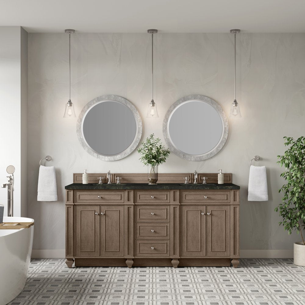 James Martin - Bristol 72" Double Vanity, Whitewashed Walnut, w/ 3 CM Phantome Eclos Top - 157-V72-WW-3PHT view 2