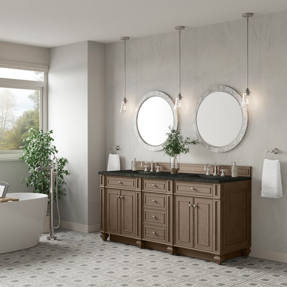 James Martin - Bristol 72" Double Vanity, Whitewashed Walnut, w/ 3 CM Phantome Eclos Top - 157-V72-WW-3PHT view 3
