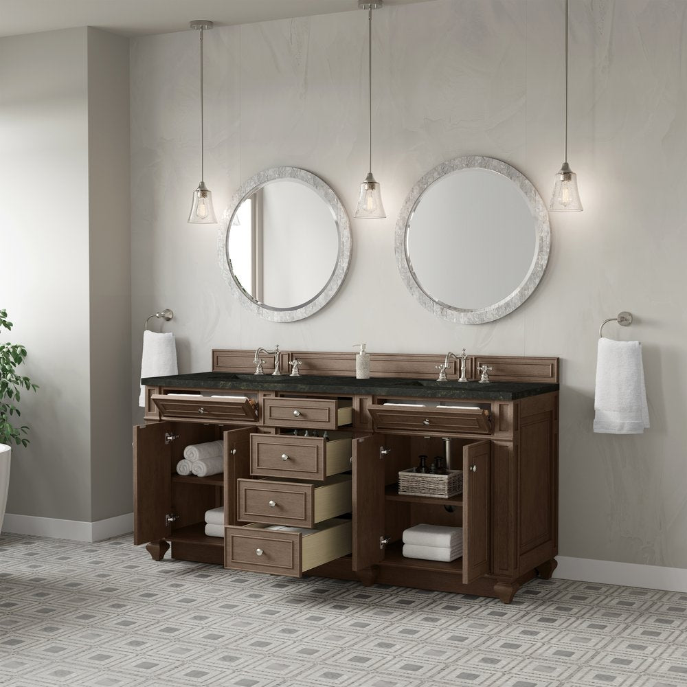 James Martin - Bristol 72" Double Vanity, Whitewashed Walnut, w/ 3 CM Phantome Eclos Top - 157-V72-WW-3PHT view 4
