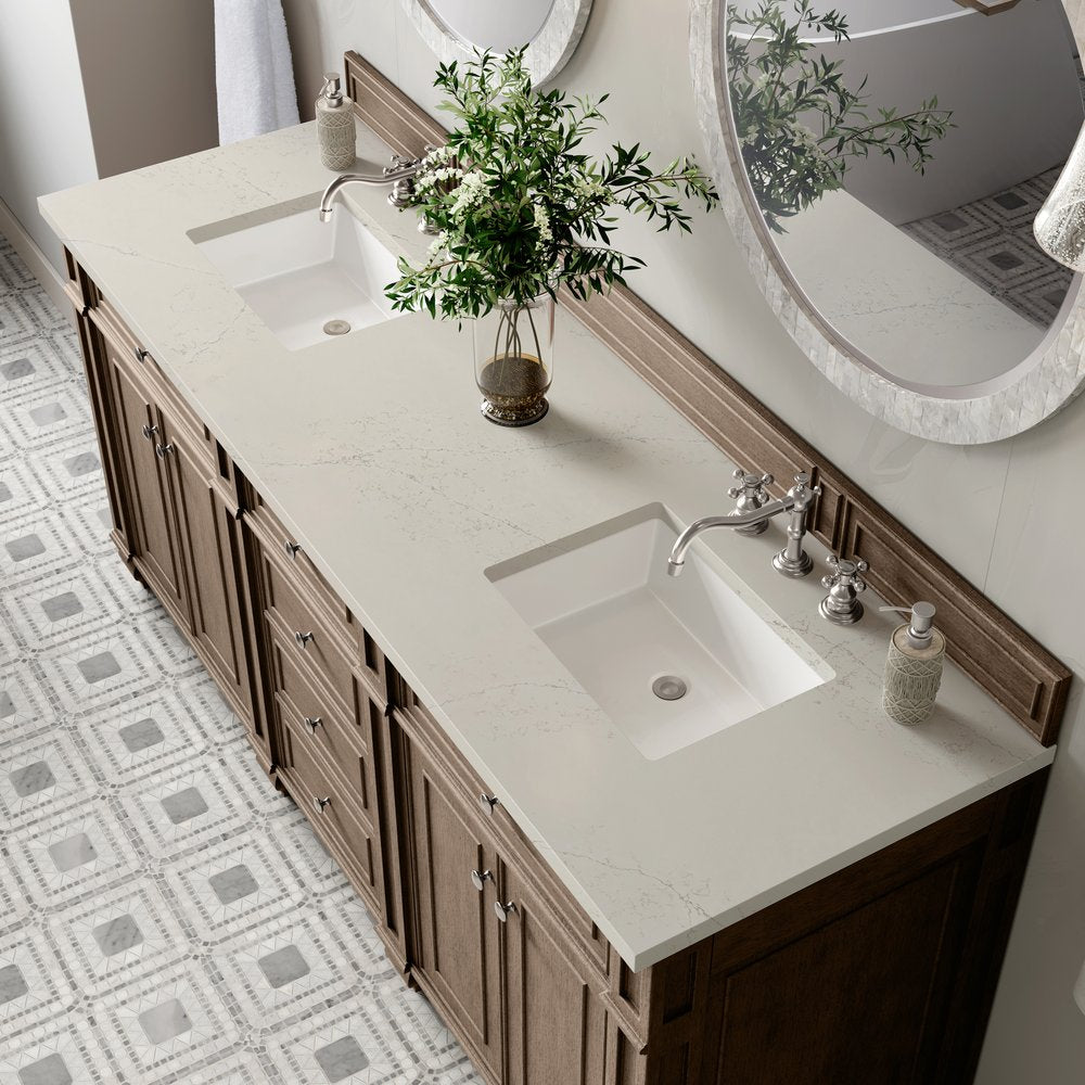 James Martin - Bristol 72" Double Vanity, Whitewashed Walnut, w/ 3 CM Siberian Silestone Top - 157-V72-WW-3SFR view 6