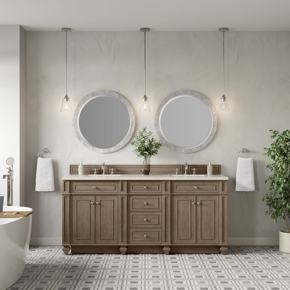James Martin - Bristol 72" Double Vanity, Whitewashed Walnut, w/ 3 CM Siberian Silestone Top w/FreePower Wireless Charger - 157-V72-WW-FSFR view 2