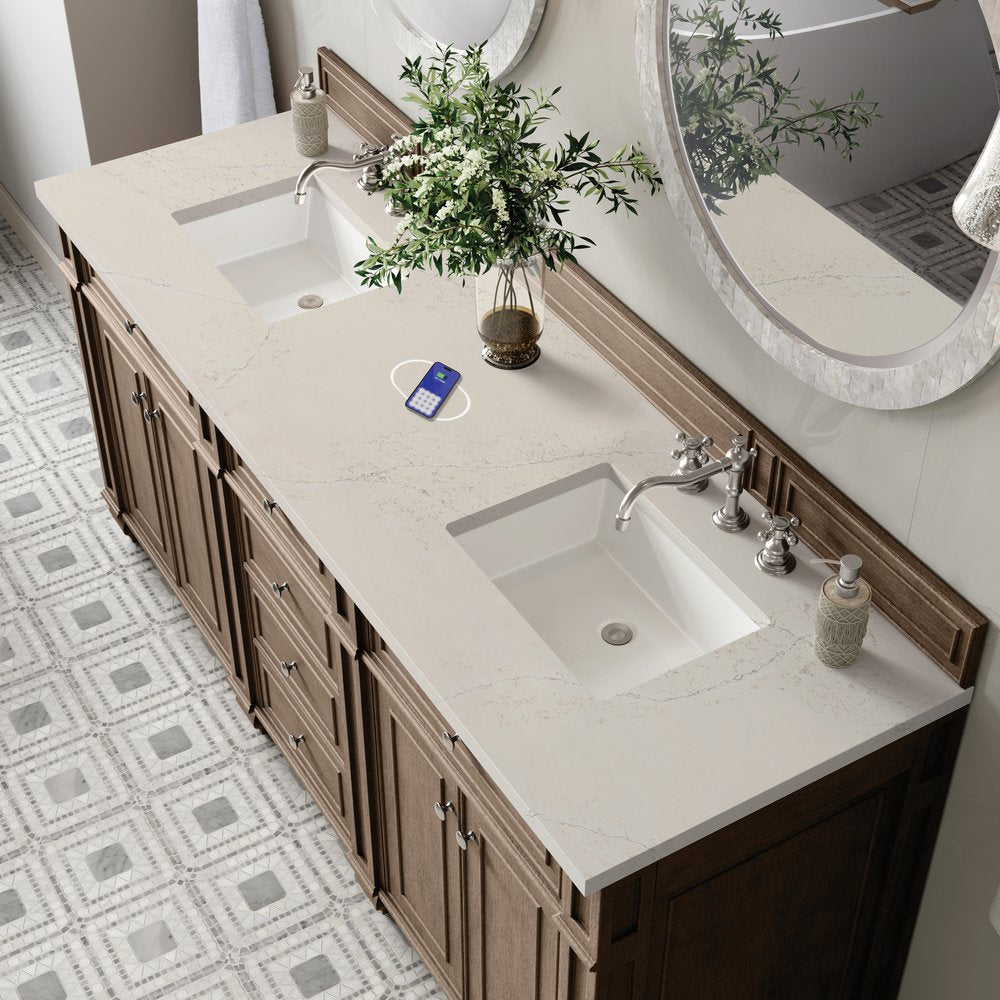 James Martin - Bristol 72" Double Vanity, Whitewashed Walnut, w/ 3 CM Siberian Silestone Top w/FreePower Wireless Charger - 157-V72-WW-FSFR view 6
