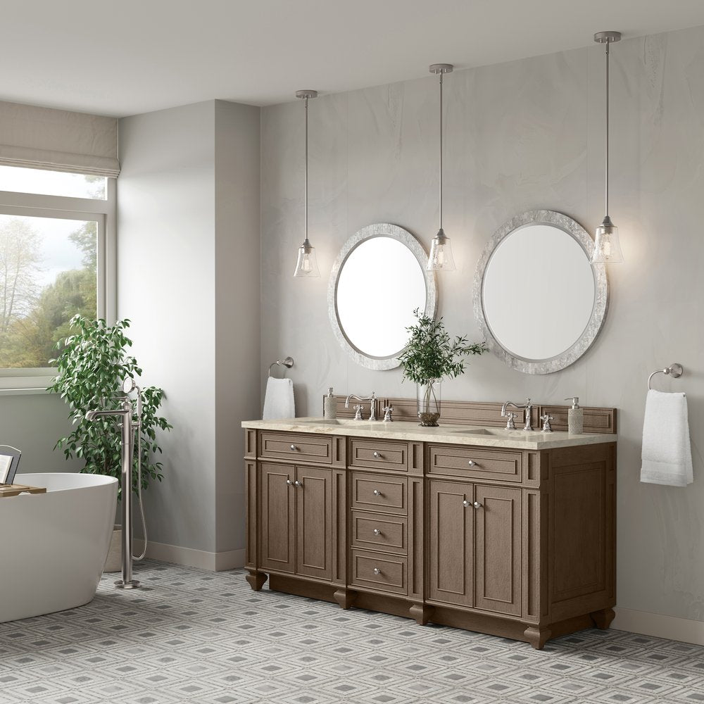 James Martin - Bristol 72" Double Vanity, Whitewashed Walnut, w/ 3 CM Tajnar Eclos Top - 157-V72-WW-3TJR view 3
