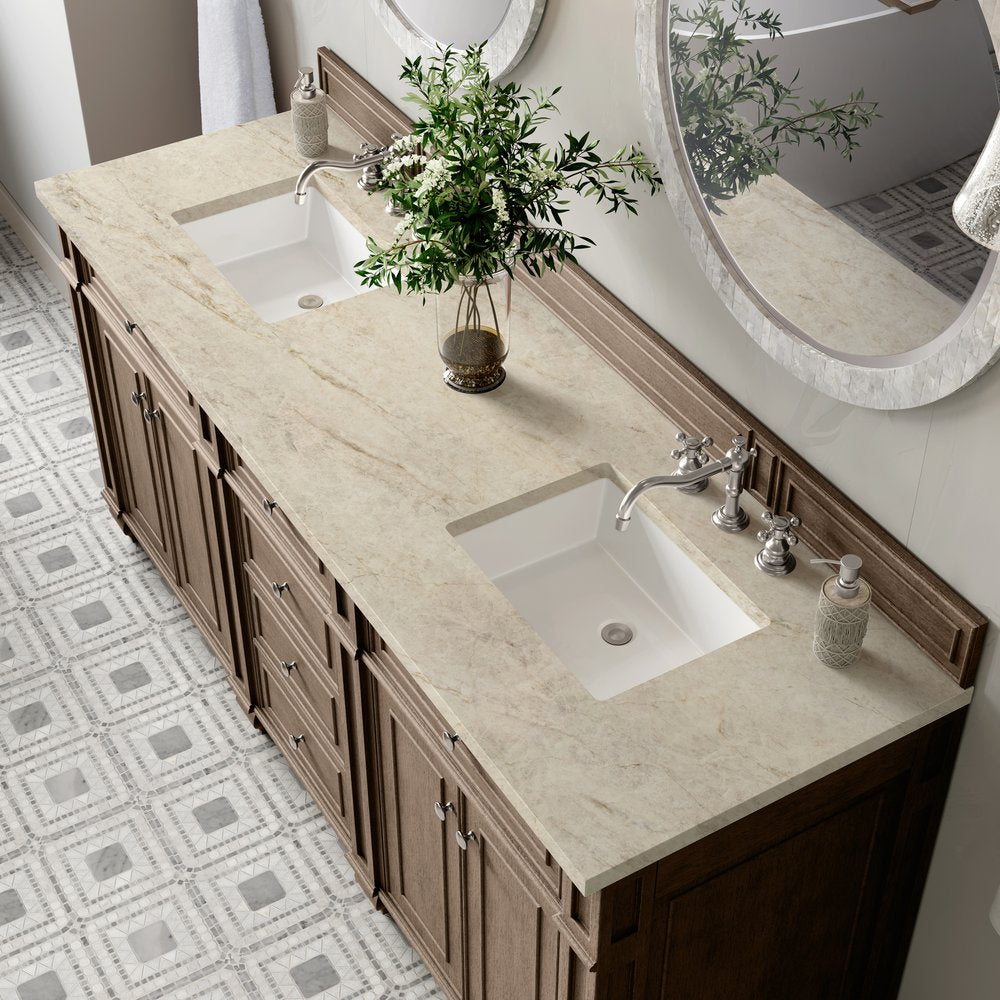 James Martin - Bristol 72" Double Vanity, Whitewashed Walnut, w/ 3 CM Tajnar Eclos Top - 157-V72-WW-3TJR view 6