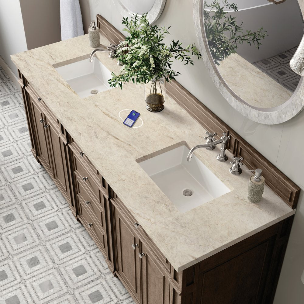 James Martin - Bristol 72" Double Vanity, Whitewashed Walnut, w/ 3 CM Tajnar Eclos Top w/FreePower Wireless Charger - 157-V72-WW-FTJR view 6