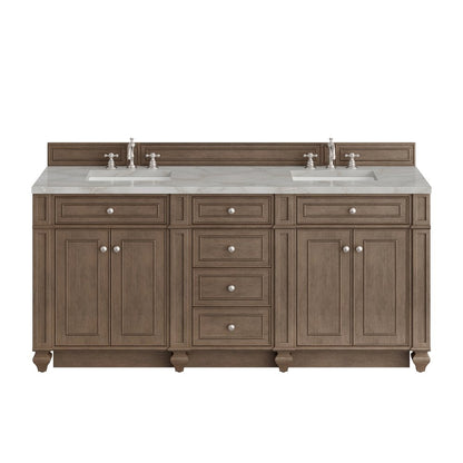James Martin - Bristol 72" Double Vanity, Whitewashed Walnut w/ 3 CM Victorian Silver Silestone Top - 157-V72-WW-3VSL view 1