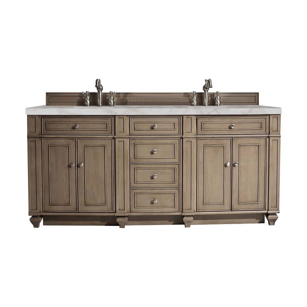 James Martin - Bristol 72" Double Vanity, Whitewashed Walnut w/ 3 CM Victorian Silver Silestone Top w/FreePower Wireless Charger - 157-V72-WW-FVSL view 1