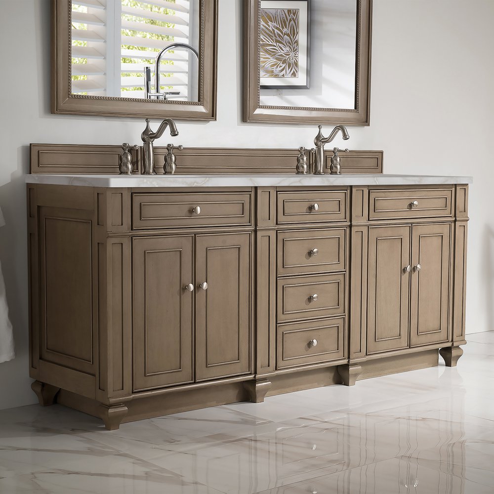 James Martin - Bristol 72" Double Vanity, Whitewashed Walnut w/ 3 CM Victorian Silver Silestone Top w/FreePower Wireless Charger - 157-V72-WW-FVSL view 3