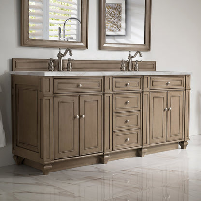 James Martin - Bristol 72" Double Vanity, Whitewashed Walnut w/ 3 CM Victorian Silver Silestone Top w/FreePower Wireless Charger - 157-V72-WW-FVSL view 3