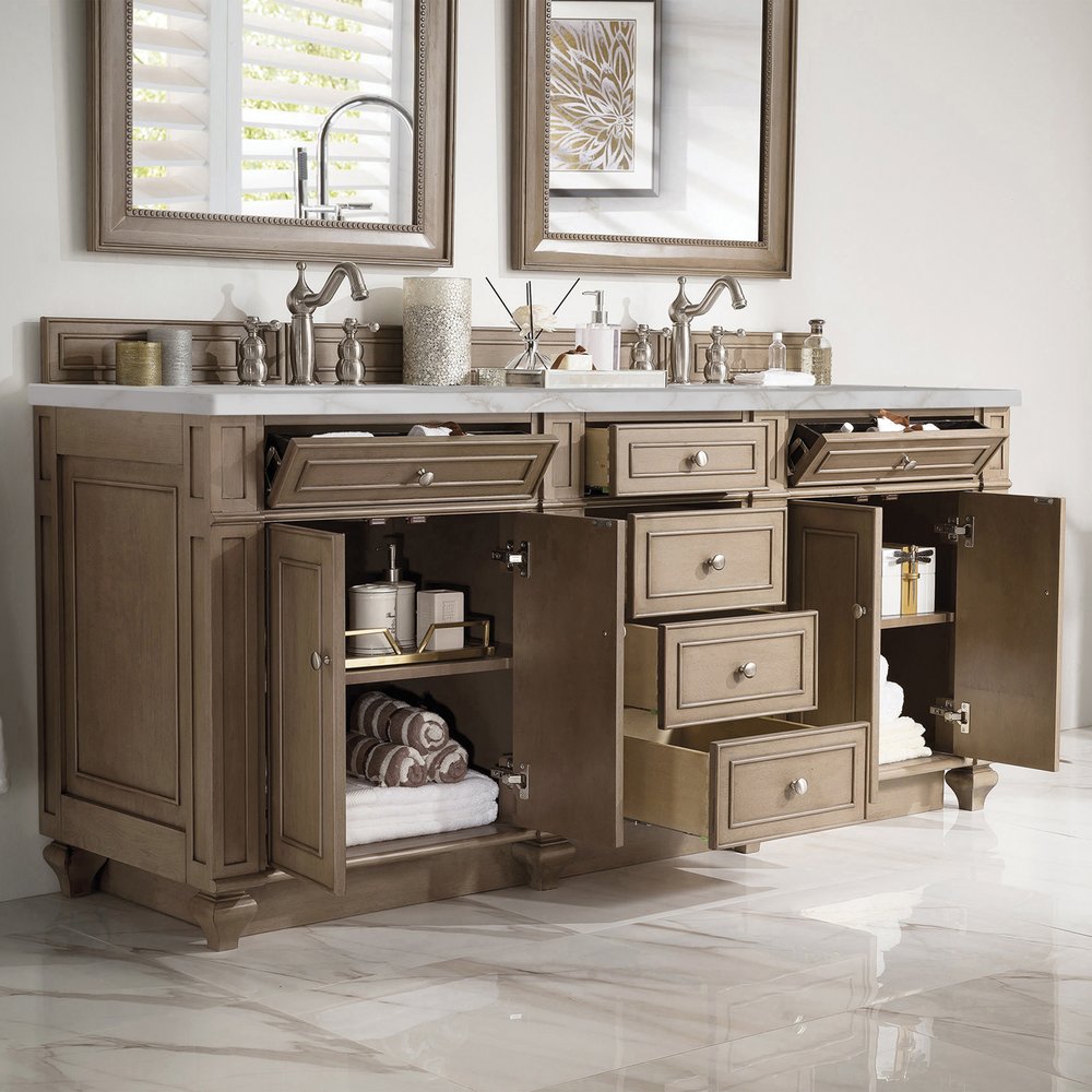 James Martin - Bristol 72" Double Vanity, Whitewashed Walnut w/ 3 CM Victorian Silver Silestone Top w/FreePower Wireless Charger - 157-V72-WW-FVSL view 4