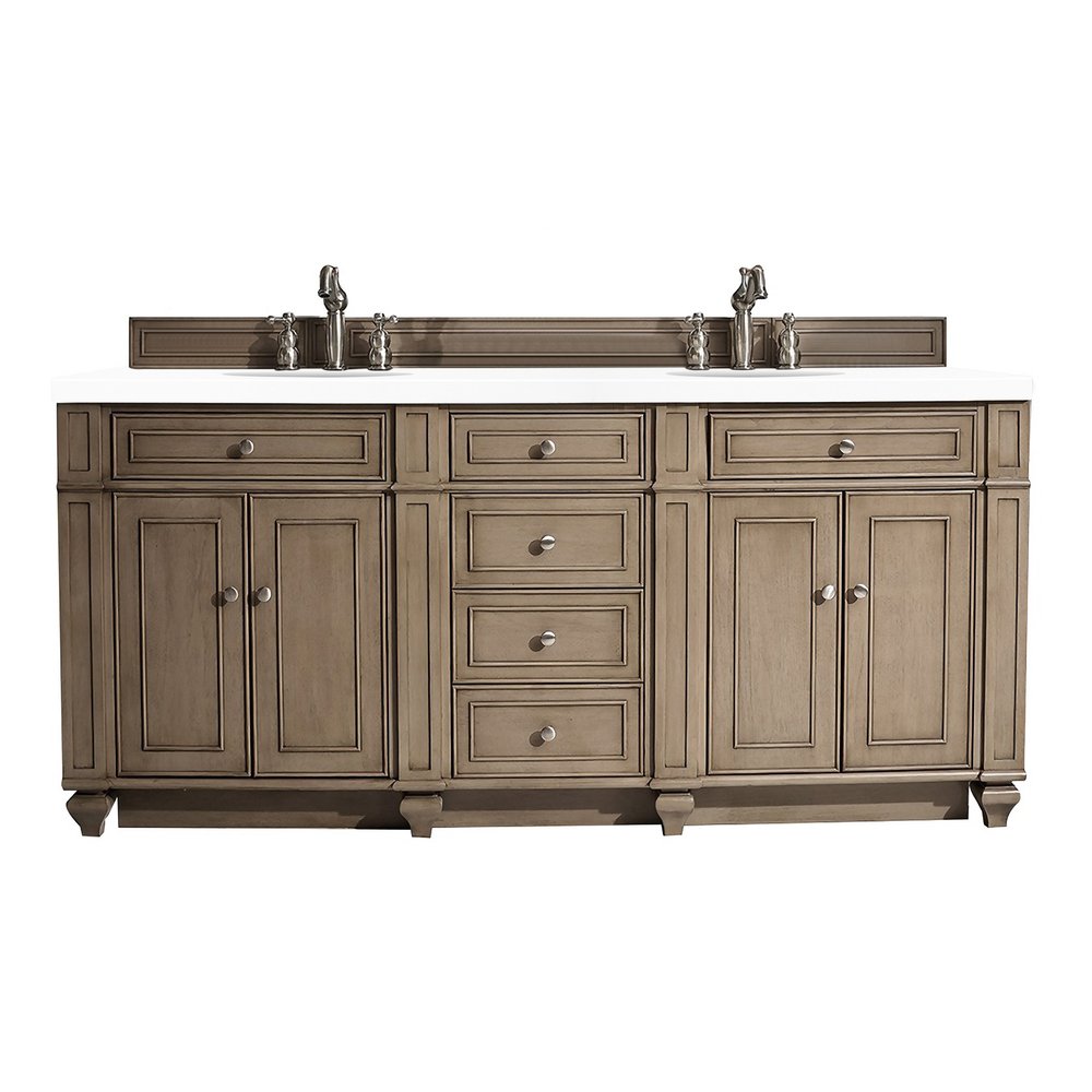 James Martin - Bristol 72" Double Vanity, Whitewashed Walnut w/ 3 CM White Zeus Silestone Top - 157-V72-WW-3WZ view 1