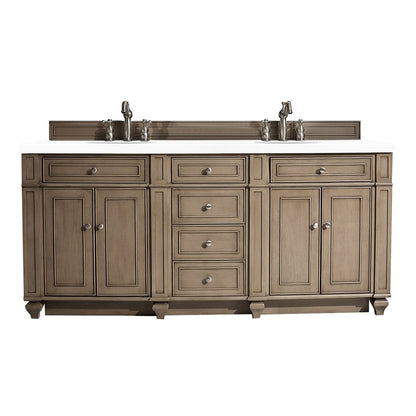 James Martin - Bristol 72" Double Vanity, Whitewashed Walnut w/ 3 CM White Zeus Silestone Top - 157-V72-WW-3WZ view 1