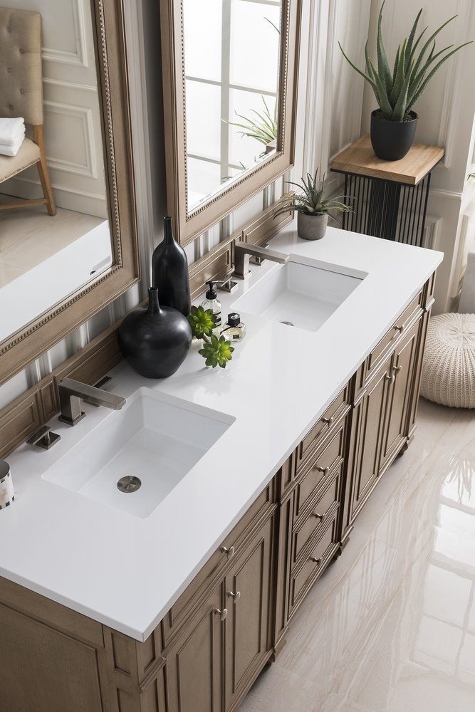 James Martin - Bristol 72" Double Vanity, Whitewashed Walnut w/ 3 CM White Zeus Silestone Top - 157-V72-WW-3WZ view 2
