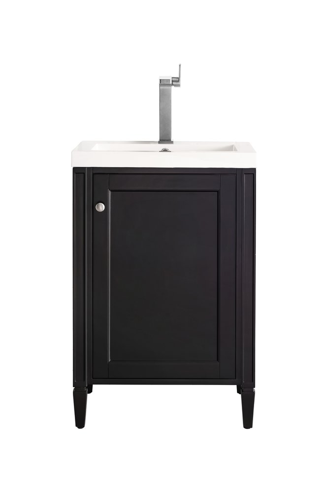 James Martin - Britannia 24" Single Vanity, Black Onyx w/ White Glossy Composite Stone Top - E652V24BKOWG view 1