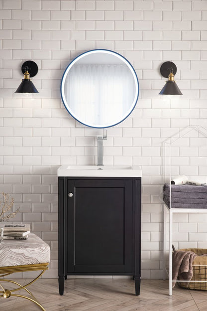 James Martin - Britannia 24" Single Vanity, Black Onyx w/ White Glossy Composite Stone Top - E652V24BKOWG view 2