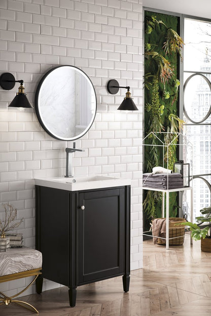 James Martin - Britannia 24" Single Vanity, Black Onyx w/ White Glossy Composite Stone Top - E652V24BKOWG view 3