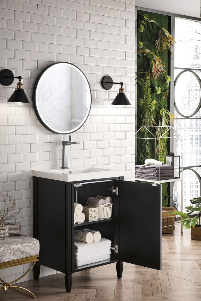 James Martin - Britannia 24" Single Vanity, Black Onyx w/ White Glossy Composite Stone Top - E652V24BKOWG view 4