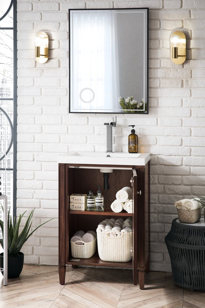 James Martin - Britannia 24" Single Vanity, Mid-Century Acacia w/ White Glossy Composite Stone Top - E652V24MCAWG view 3