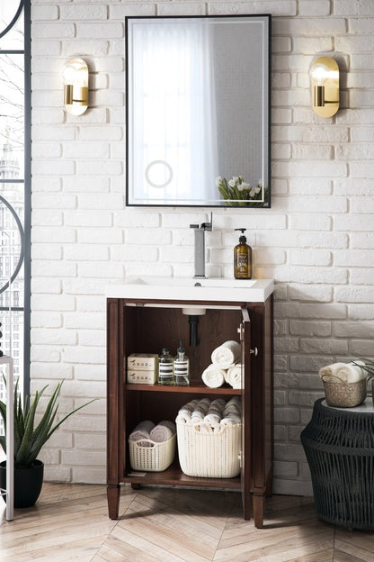 James Martin - Britannia 24" Single Vanity, Mid-Century Acacia w/ White Glossy Composite Stone Top - E652V24MCAWG view 3