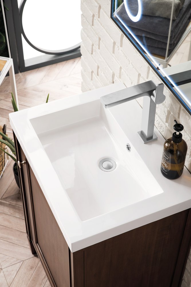 James Martin - Britannia 24" Single Vanity, Mid-Century Acacia w/ White Glossy Composite Stone Top - E652V24MCAWG view 8