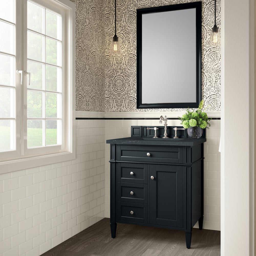 James Martin - Brittany 30" Single Vanity, Black Onyx, w/ 3 CM Charcoal Soapstone Silestone Top - 650-V30-BKO-3CSP view 3