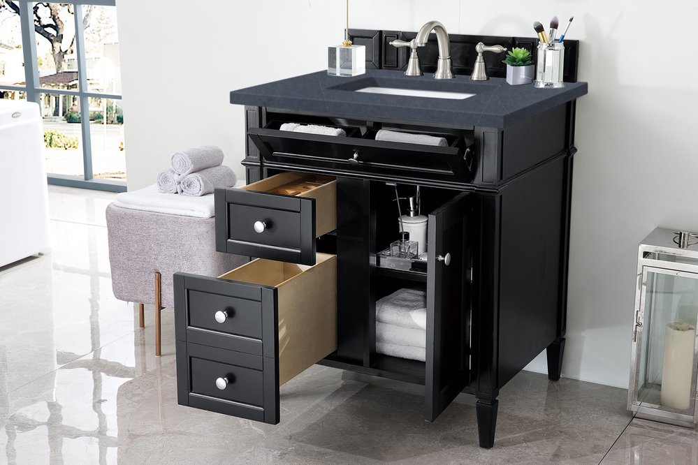 James Martin - Brittany 30" Single Vanity, Black Onyx, w/ 3 CM Charcoal Soapstone Silestone Top - 650-V30-BKO-3CSP view 4