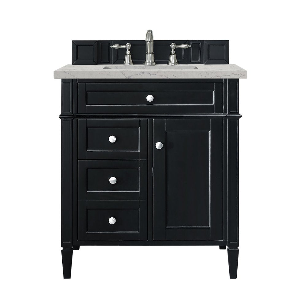James Martin - Brittany 30" Single Vanity, Black Onyx, w/ 3 CM Eternal Jasmine Pearl Silestone Top - 650-V30-BKO-3EJP view 1