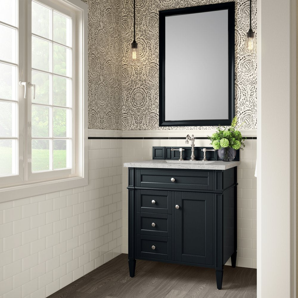 James Martin - Brittany 30" Single Vanity, Black Onyx, w/ 3 CM Eternal Jasmine Pearl Silestone Top - 650-V30-BKO-3EJP view 3