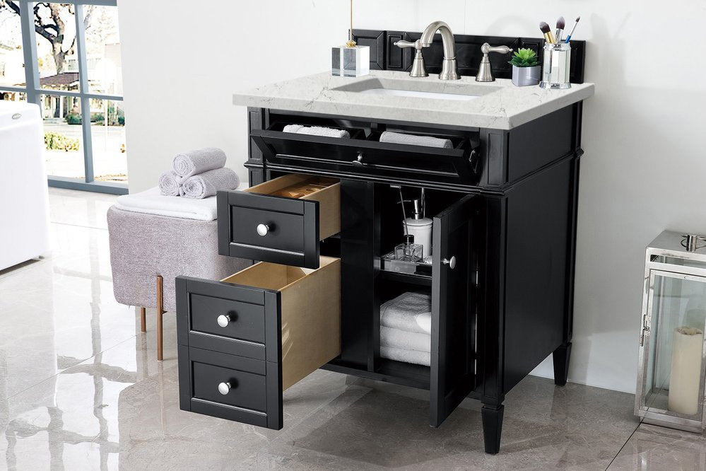 James Martin - Brittany 30" Single Vanity, Black Onyx, w/ 3 CM Eternal Jasmine Pearl Silestone Top - 650-V30-BKO-3EJP view 4