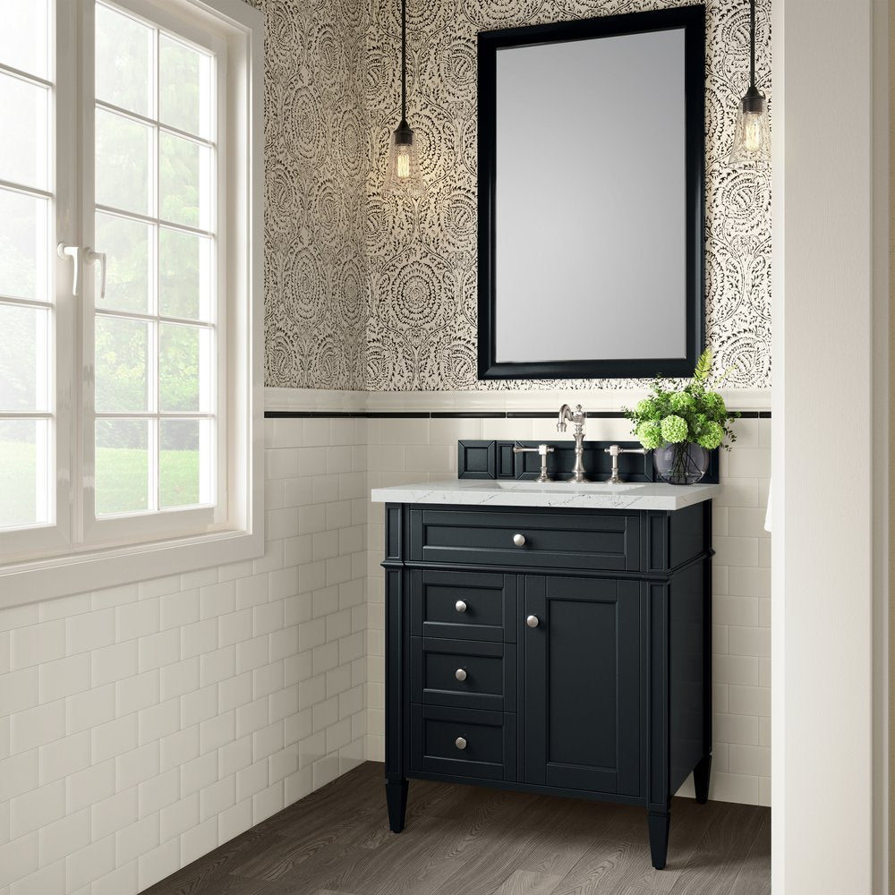 James Martin - Brittany 30" Single Vanity, Black Onyx, w/ 3 CM Ethereal Noctis Silestone Top - 650-V30-BKO-3ENC view 3